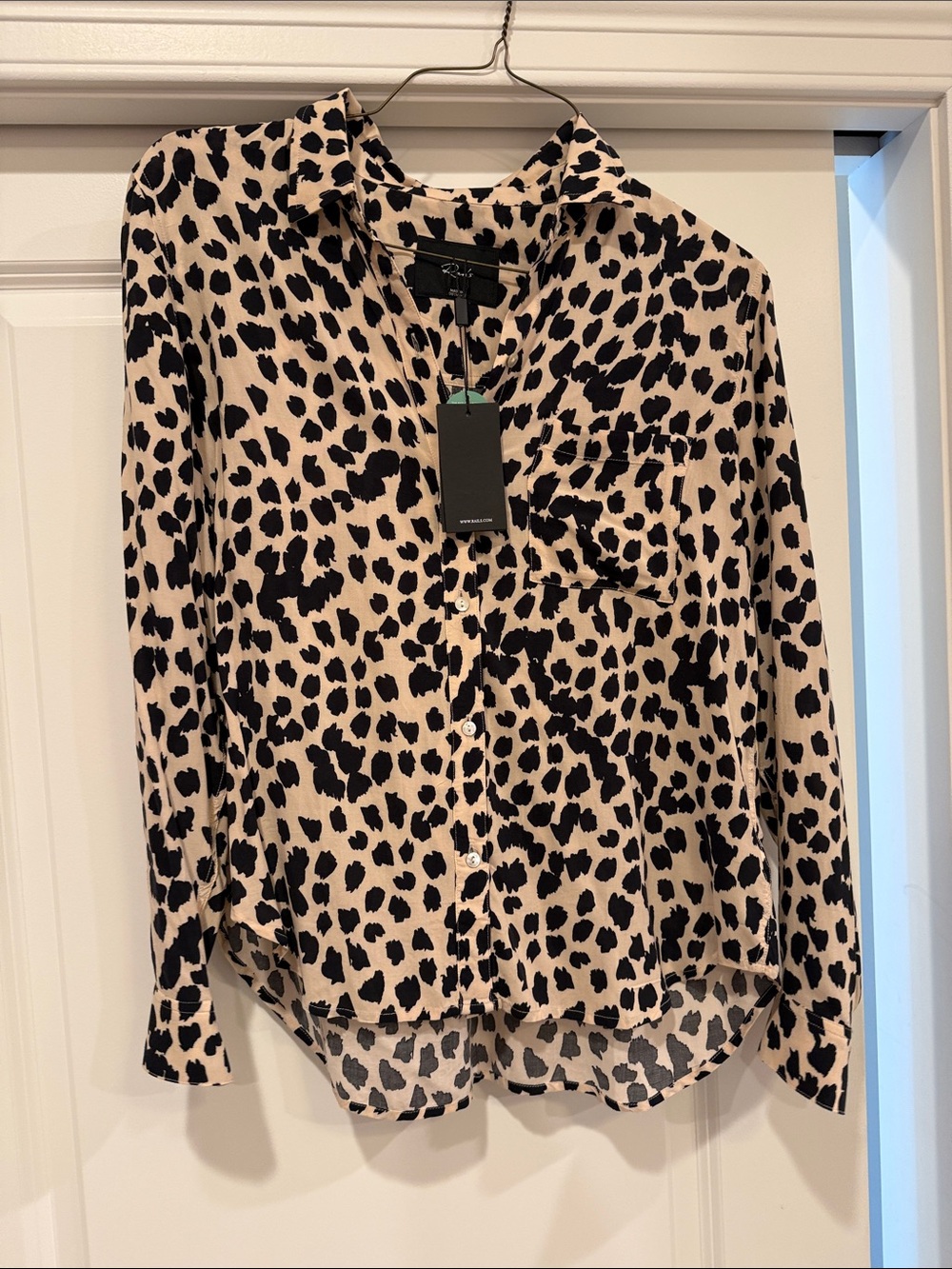 Leopard Print Button-Up Blouse - Beige/Black
